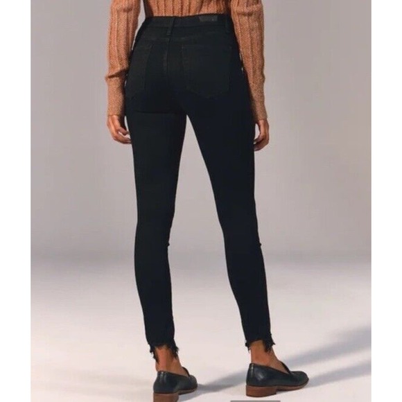 NEW Abercrombie & Fitch Super Skinny Ankle High Rise Jean 27 4L‎ Black Raw Ankle - Picture 3 of 9